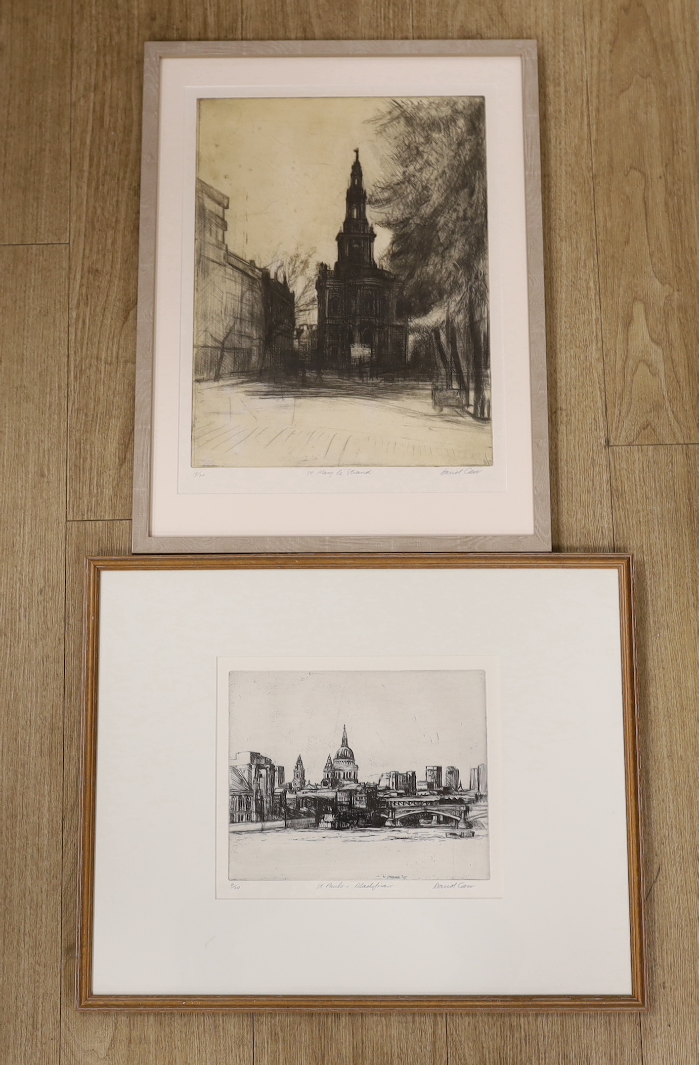 David Carr (1944-2009), two etchings, ‘St Mary Le Strand’ and ‘St Paul’s, Blackfriars’, each pencil signed and limited edition, largest 43 x 33cm